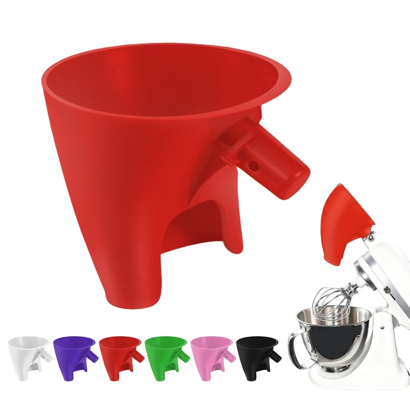 POMFAEE Flour Funnel for Kitchen Aid Mixer, Stand Mixer Attachment, Plastic Powder Funnel with Easy-Pour, Prevents Spills and Messes,Easy Pouring Design for Egg Liquid and Both Flour（Red） X - Image 1